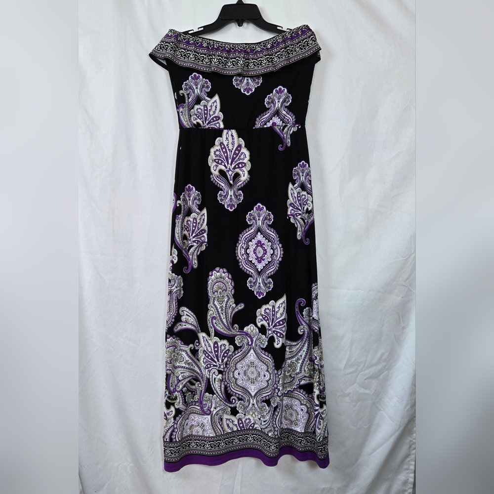 White House Black Market Black Purple Paisley Strapless Summer Maxi Dress Small‎